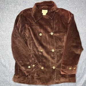 LL Bean Women's Corduroy Double Breasted Blazer Jacket Brown Size‎ L Read
